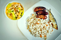 Garlic Fried Rice, , Longaniza Sausage, Salted Fish ( Tuyo ) and Ginisang Ampalaya (Sautéd Bitter-melon)